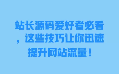 站长源码爱好者必看，这些技巧让你迅速提升网站流量！ 一