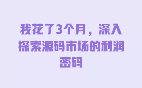 我花了3个月，深入探索源码市场的利润密码 一