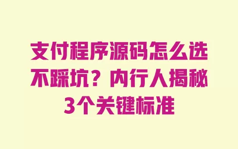支付程序源码怎么选不踩坑?内行人揭秘3个关键标准 一
