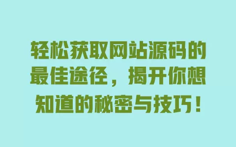 轻松获取网站源码的最佳途径，揭开你想知道的秘密与技巧！ 一