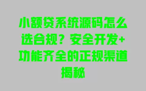 小额贷系统源码怎么选合规?安全开发+功能齐全的正规渠道揭秘 一