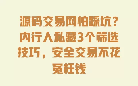 源码交易网怕踩坑？内行人私藏3个筛选技巧，安全交易不花冤枉钱 一