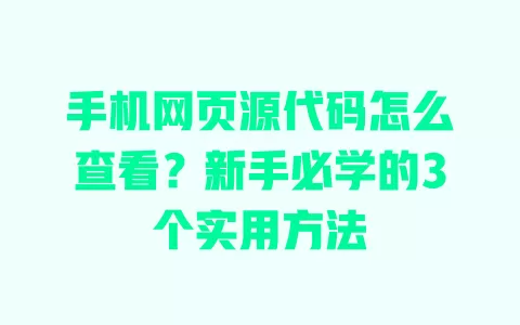 手机网页源代码怎么查看?新手必学的3个实用方法 一