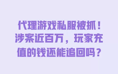 代理游戏私服被抓!涉案近百万,玩家充值的钱还能追回吗? 一
