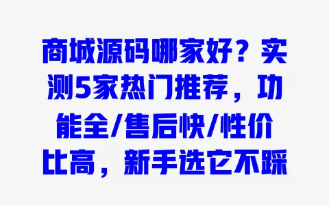 商城源码哪家好?实测5家热门推荐,功能全/售后快/性价比高,新手选它不踩雷 一