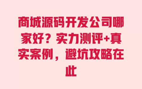 商城源码开发公司哪家好?实力测评+真实案例,避坑攻略在此 一