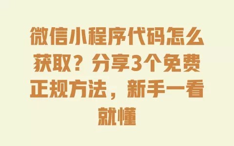 微信小程序代码怎么获取?分享3个免费正规方法,新手一看就懂 一