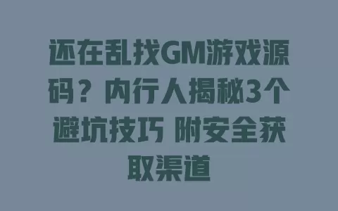 还在乱找GM游戏源码?内行人揭秘3个避坑技巧 附安全获取渠道 一