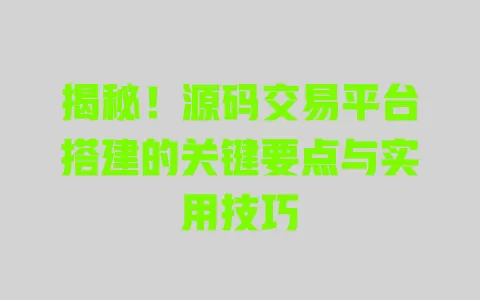 揭秘！源码交易平台搭建的关键要点与实用技巧 一