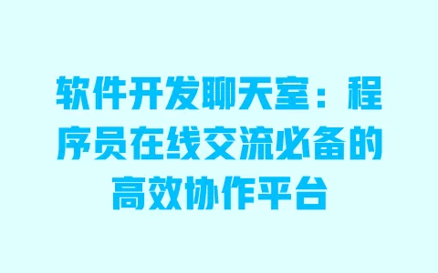 软件开发聊天室:程序员在线交流必备的高效协作平台 一