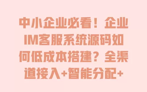 中小企业必看!企业IM客服系统源码如何低成本搭建?全渠道接入+智能分配+安全部署指南 一