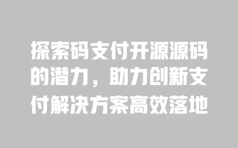 探索码支付开源源码的潜力，助力创新支付解决方案高效落地 一