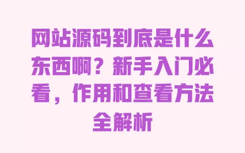 网站源码到底是什么东西啊？新手入门必看，作用和查看方法全解析 一