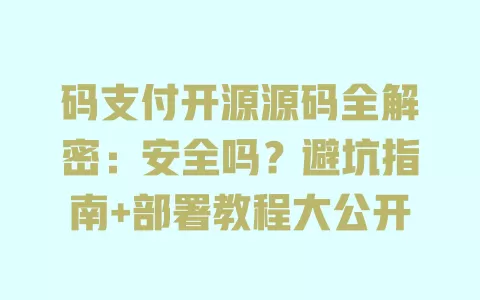 码支付开源源码全解密：安全吗？避坑指南+部署教程大公开 一