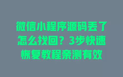 微信小程序源码丢了怎么找回?3步快速恢复教程亲测有效 一