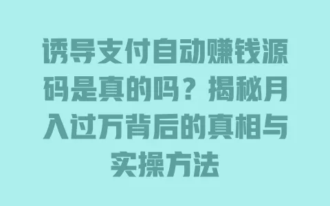 诱导支付自动赚钱源码是真的吗?揭秘月入过万背后的真相与实操方法 一