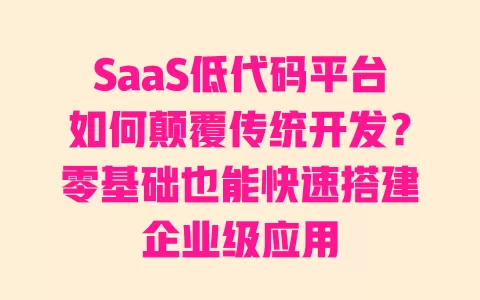 SaaS低代码平台如何颠覆传统开发?零基础也能快速搭建企业级应用 一