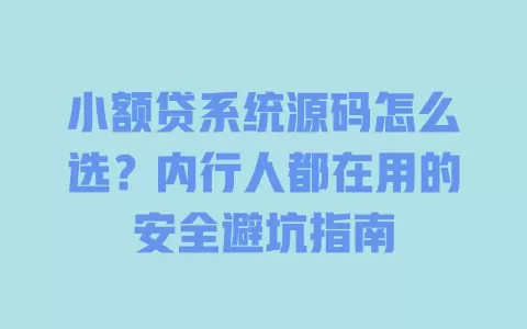 小额贷系统源码怎么选?内行人都在用的安全避坑指南 一