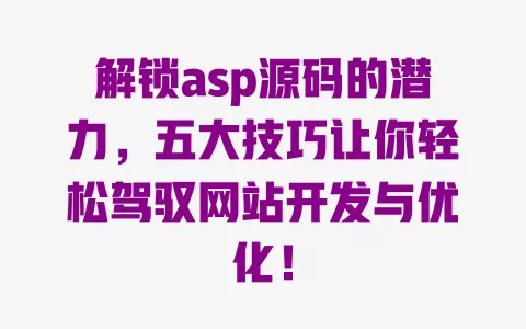 解锁asp源码的潜力,五大技巧让你轻松驾驭网站开发与优化! 一