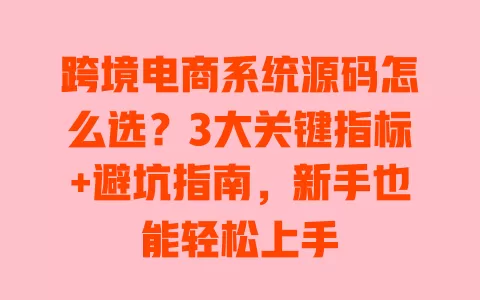 跨境电商系统源码怎么选?3大关键指标+避坑指南,新手也能轻松上手 一