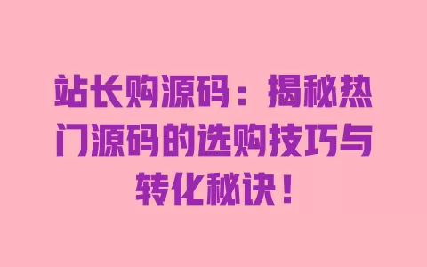 站长购源码：揭秘热门源码的选购技巧与转化秘诀！ 一