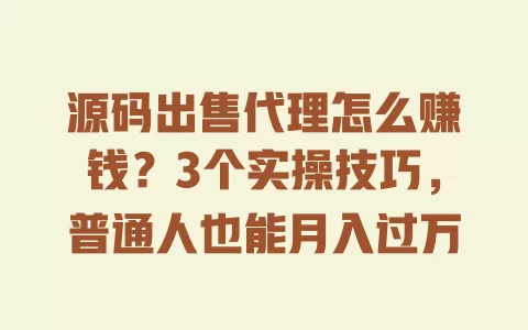 源码出售代理怎么赚钱?3个实操技巧,普通人也能月入过万 一