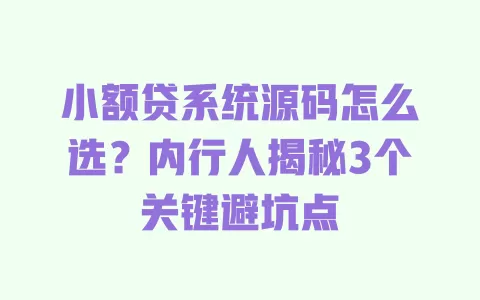 小额贷系统源码怎么选?内行人揭秘3个关键避坑点 一