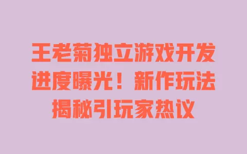 王老菊独立游戏开发进度曝光!新作玩法揭秘引玩家热议 一