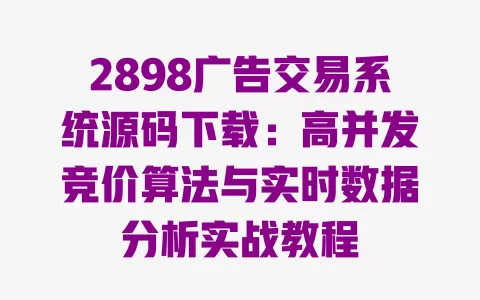 2898广告交易系统源码下载：高并发竞价算法与实时数据分析实战教程 一