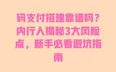 码支付搭建靠谱吗?内行人揭秘3大风险点,新手必看避坑指南 一