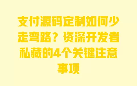 支付源码定制如何少走弯路？资深开发者私藏的4个关键注意事项 一
