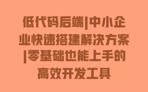 低代码后端|中小企业快速搭建解决方案|零基础也能上手的高效开发工具 一