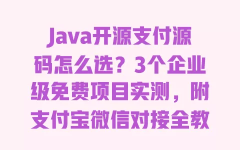Java开源支付源码怎么选?3个企业级免费项目实测,附支付宝微信对接全教程 一