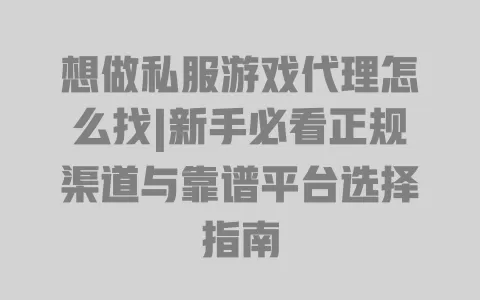 想做私服游戏代理怎么找|新手必看正规渠道与靠谱平台选择指南 一