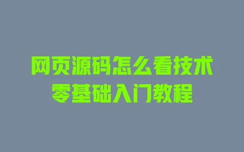 网页源码怎么看技术零基础入门教程 一