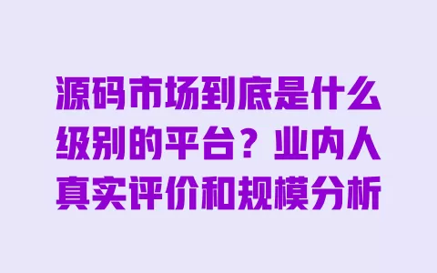 源码市场到底是什么级别的平台？业内人真实评价和规模分析 一