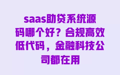 saas助贷系统源码哪个好?合规高效低代码,金融科技公司都在用 一