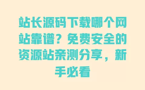 站长源码下载哪个网站靠谱?免费安全的资源站亲测分享,新手必看 一