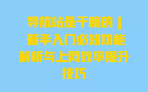 导航站是干嘛的 | 新手入门必知功能解析与上网效率提升技巧 一